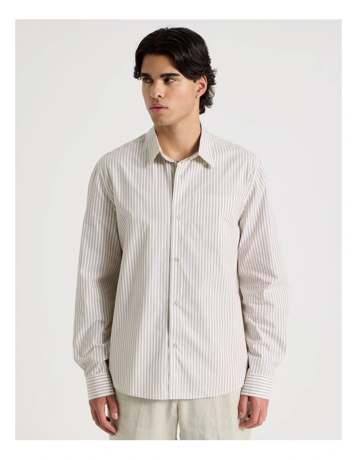 Oversized Striped Long Sleeve Shirt in Natural image 5