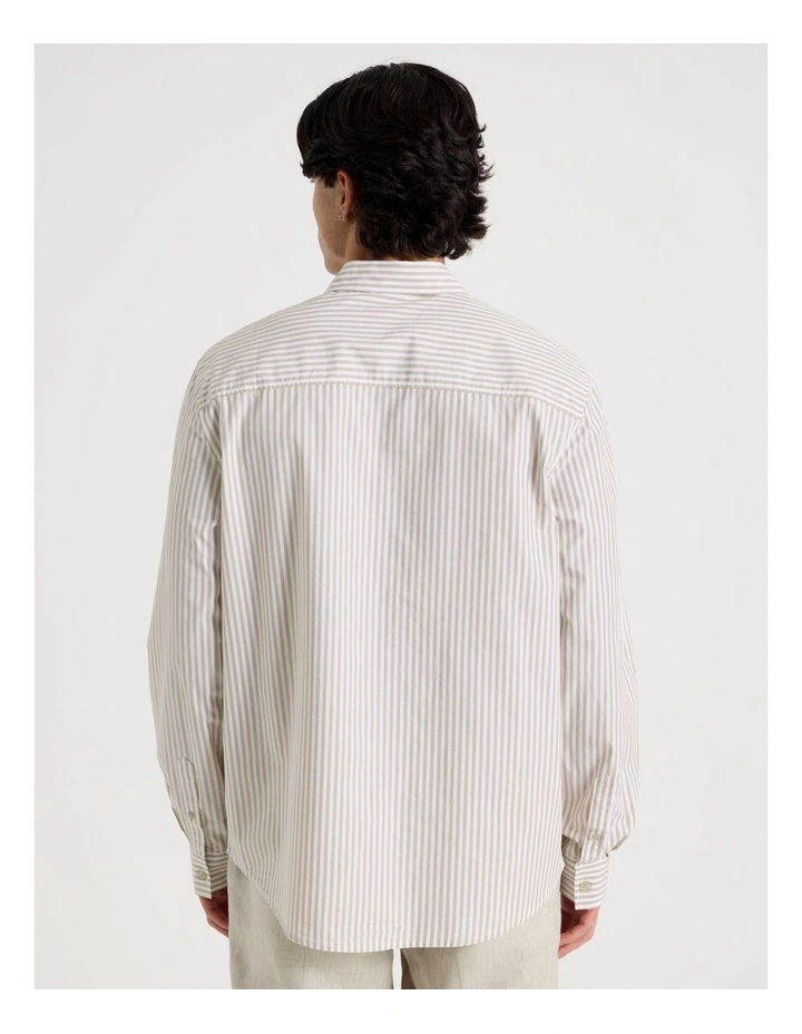 Oversized Striped Long Sleeve Shirt in Natural image 6