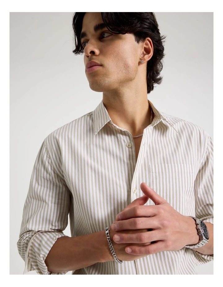 Oversized Striped Long Sleeve Shirt in Natural image 7