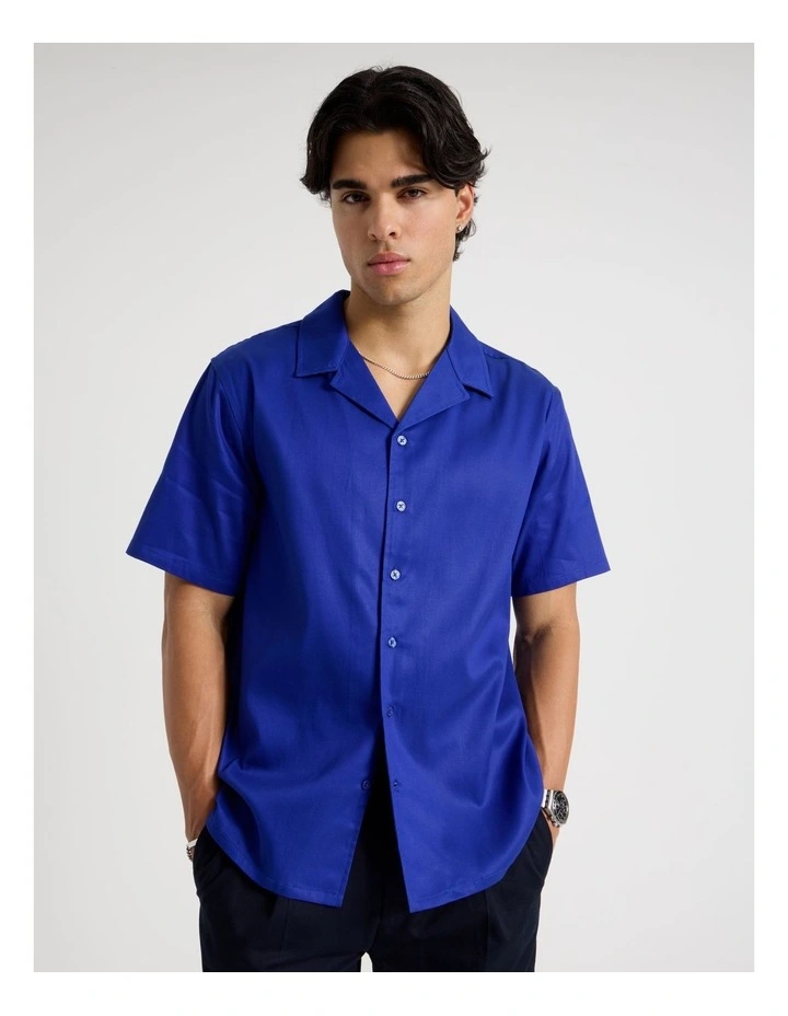 Relaxed Fit Resort Collar Lyocell Short Sleeve Shirt in Cobalt image 1
