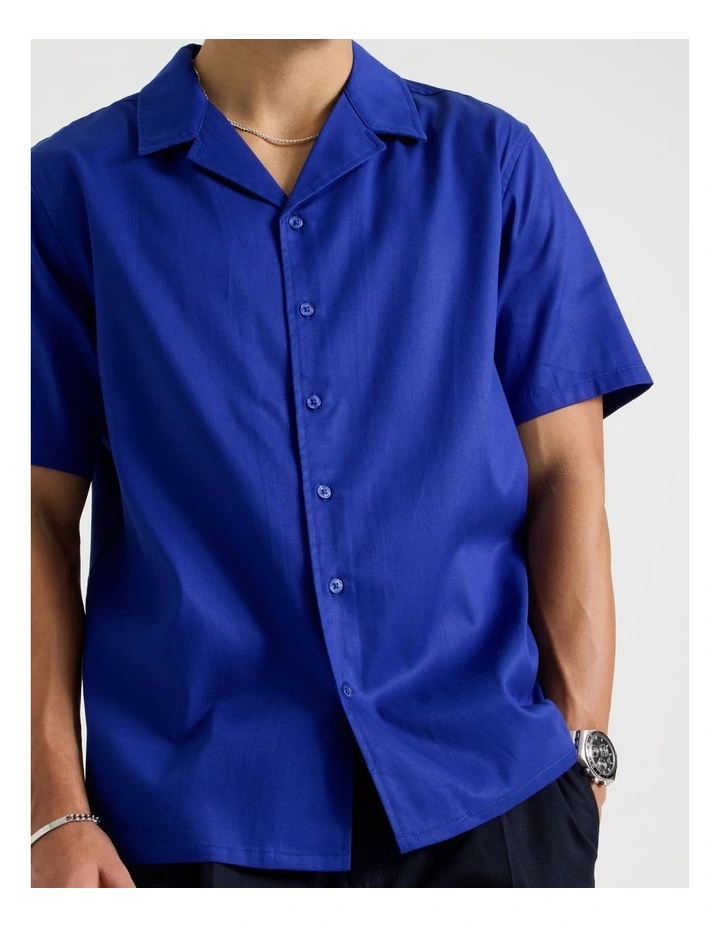 Relaxed Fit Resort Collar Lyocell Short Sleeve Shirt in Cobalt image 3