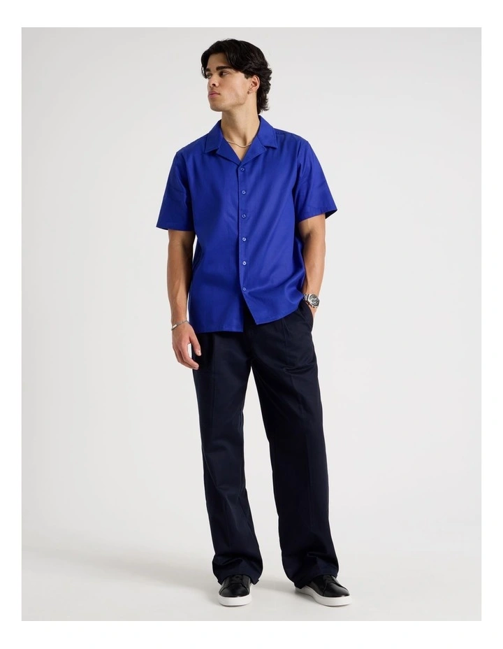 Relaxed Fit Resort Collar Lyocell Short Sleeve Shirt in Cobalt image 4
