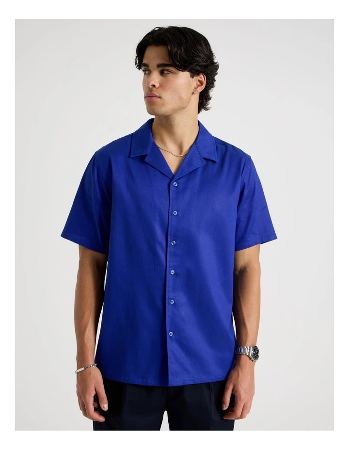 Relaxed Fit Resort Collar Lyocell Short Sleeve Shirt in Cobalt image 5