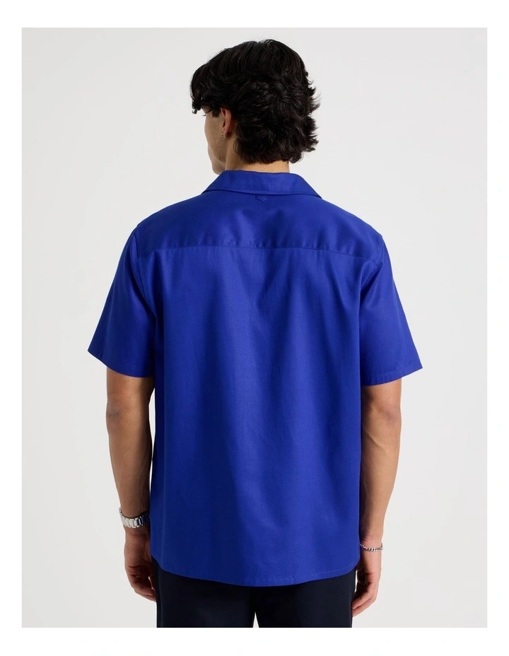 Relaxed Fit Resort Collar Lyocell Short Sleeve Shirt in Cobalt image 6