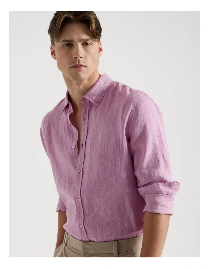 Linen Long Sleeve Shirt in Pink image 2
