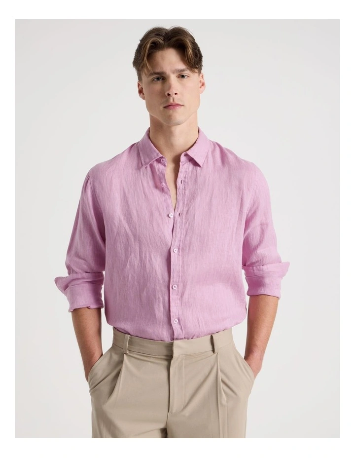 Linen Long Sleeve Shirt in Pink image 3