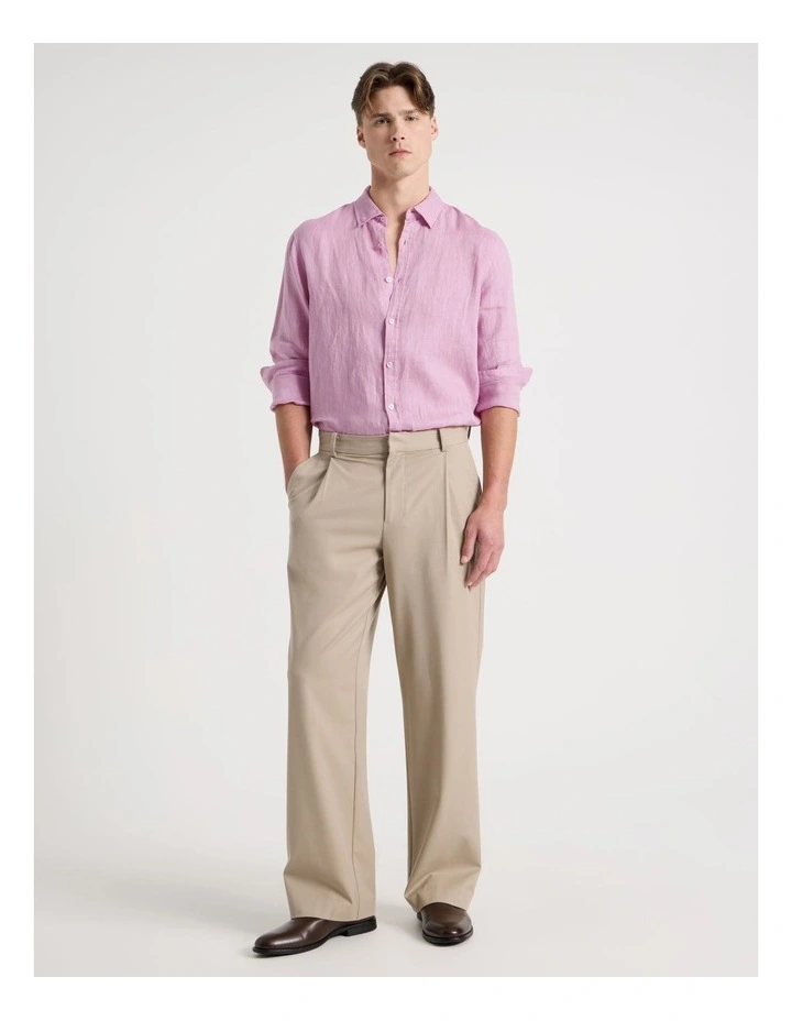 Linen Long Sleeve Shirt in Pink image 4