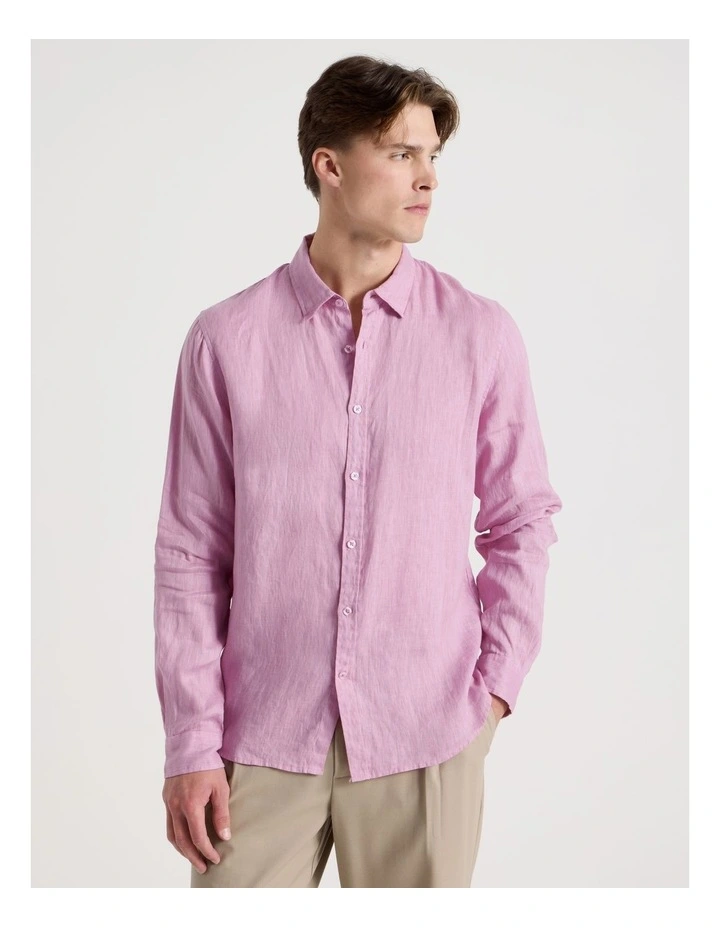 Linen Long Sleeve Shirt in Pink image 5