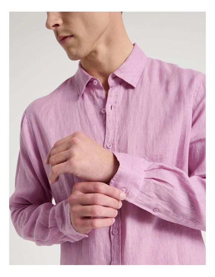 Linen Long Sleeve Shirt in Pink image 7