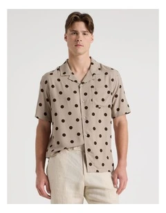 Relaxed Fit Resort Collar Polka Dot Short Sleeve Shirt in Sand