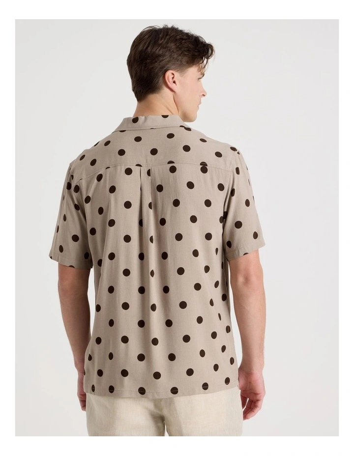 Relaxed Fit Resort Collar Polka Dot Short Sleeve Shirt in Sand image 6