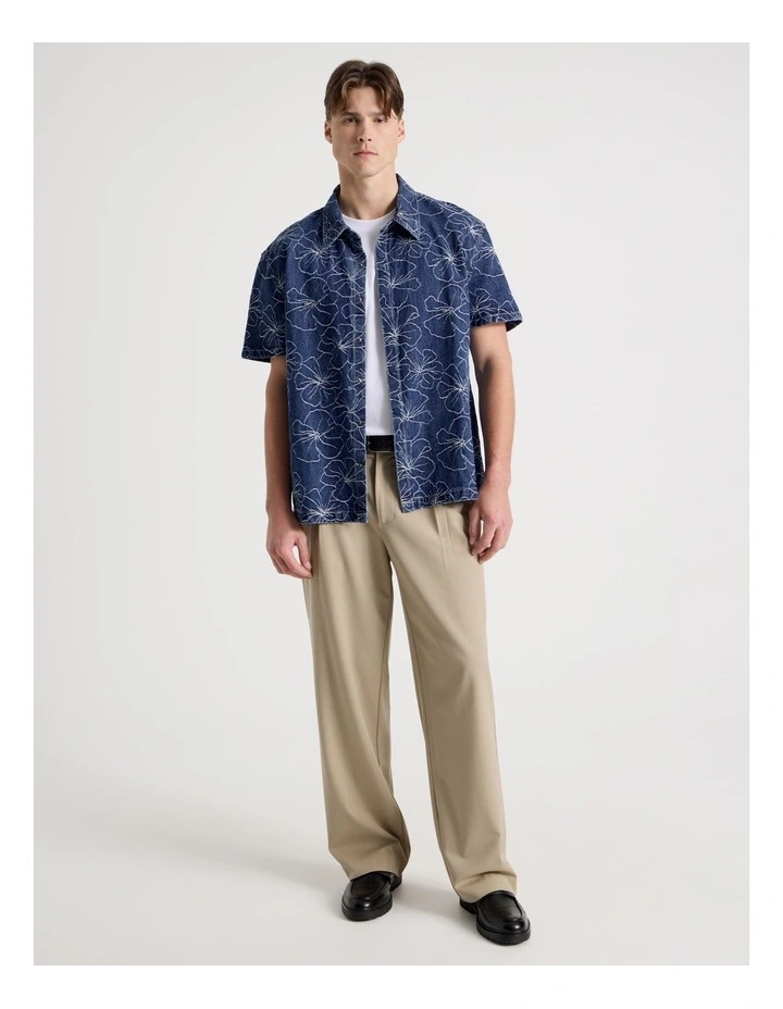 Denim Jacquard Short Sleeve Shirt in Mid Blues image 2