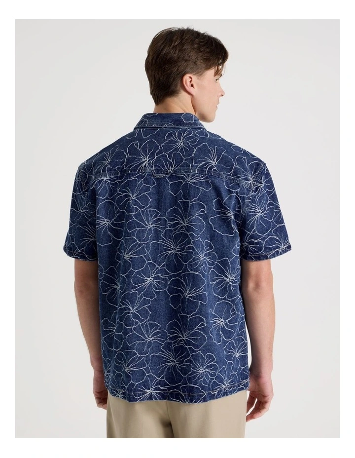 Denim Jacquard Short Sleeve Shirt in Mid Blues image 6