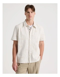 Denim Jacquard Short Sleeve Shirt in Sand