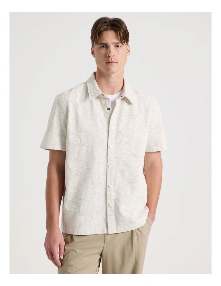 Denim Jacquard Short Sleeve Shirt in Sand image 1