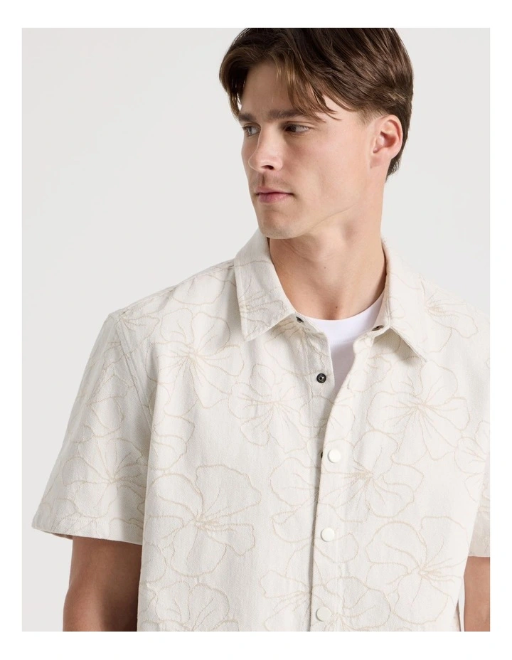 Denim Jacquard Short Sleeve Shirt in Sand image 3
