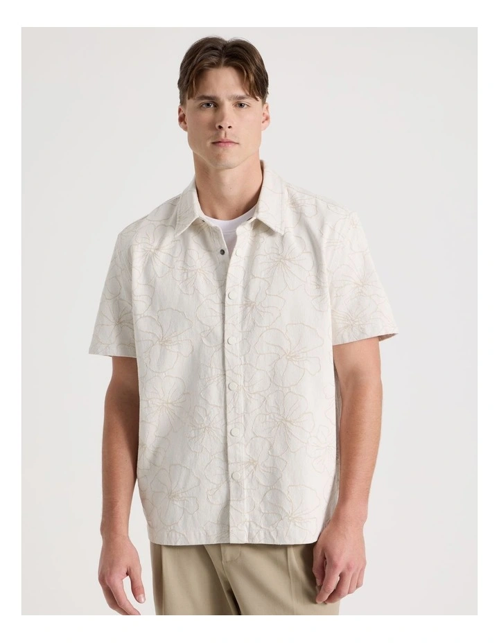 Denim Jacquard Short Sleeve Shirt in Sand image 4