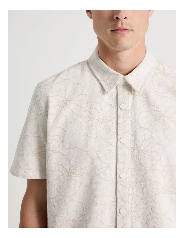Denim Jacquard Short Sleeve Shirt in Sand image 6