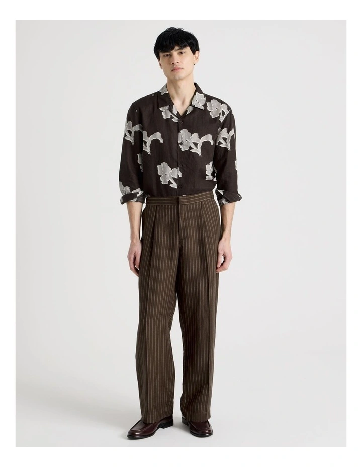 Linen Blend Long Sleeve Printed Shirt in Chocolate image 2
