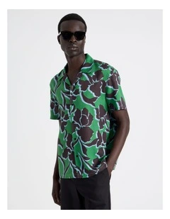 Lyocell Linen Printed Shirt in Green