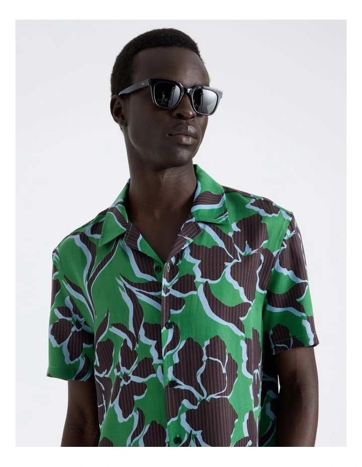 Lyocell Linen Printed Shirt in Green image 3