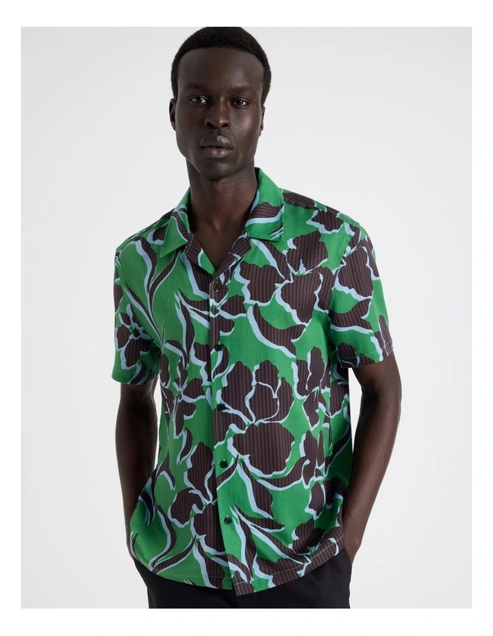 Lyocell Linen Printed Shirt in Green image 4
