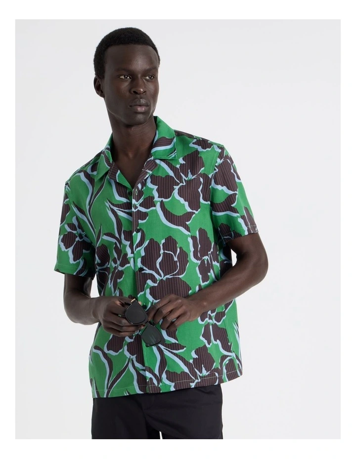 Lyocell Linen Printed Shirt in Green image 5