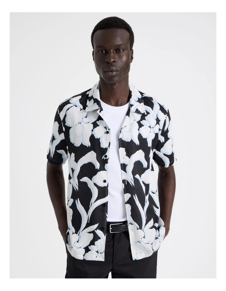 Lyocell Linen Printed Shirt in Black image 3