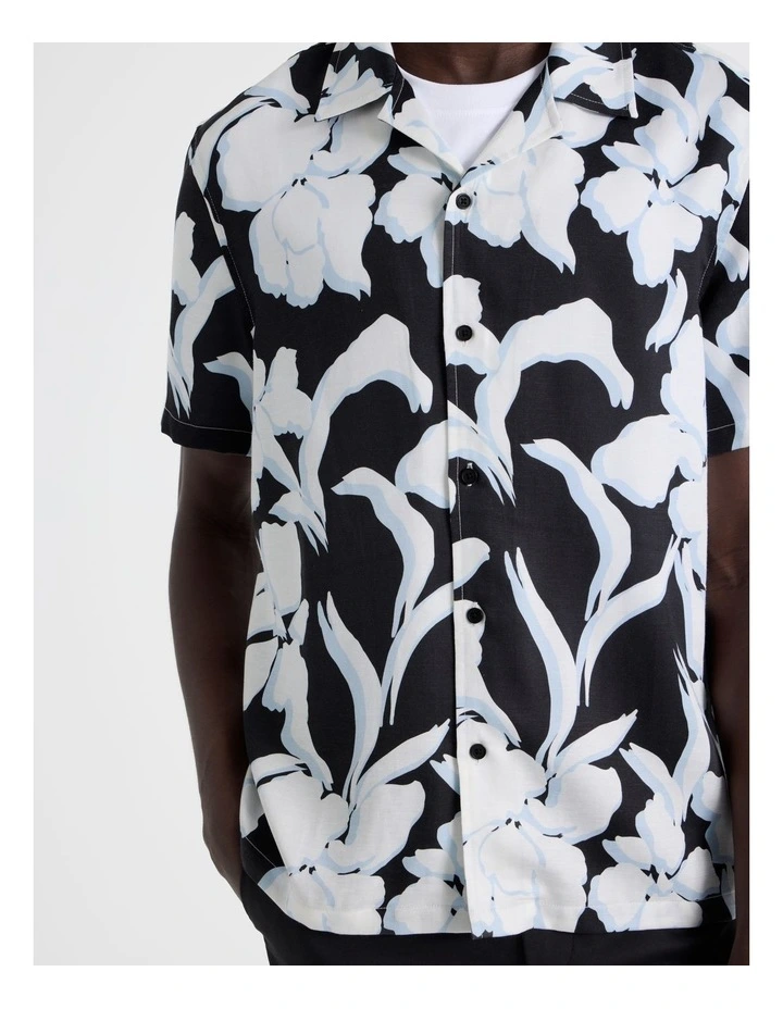 Lyocell Linen Printed Shirt in Black image 4