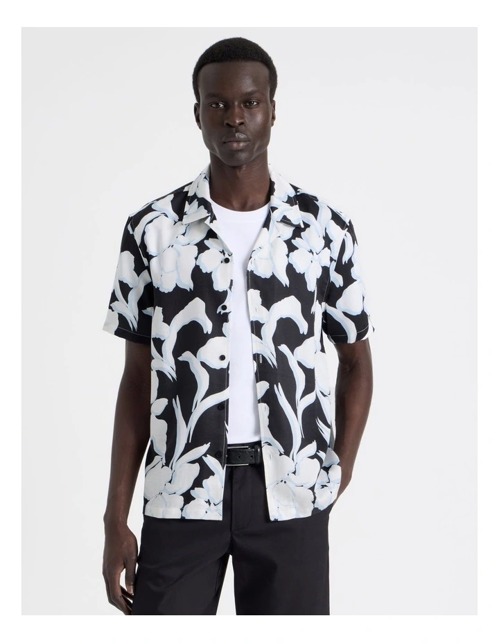 Lyocell Linen Printed Shirt in Black image 5