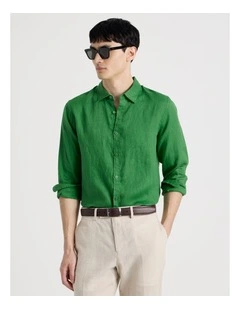 Linen Long Sleeve Shirt in Green