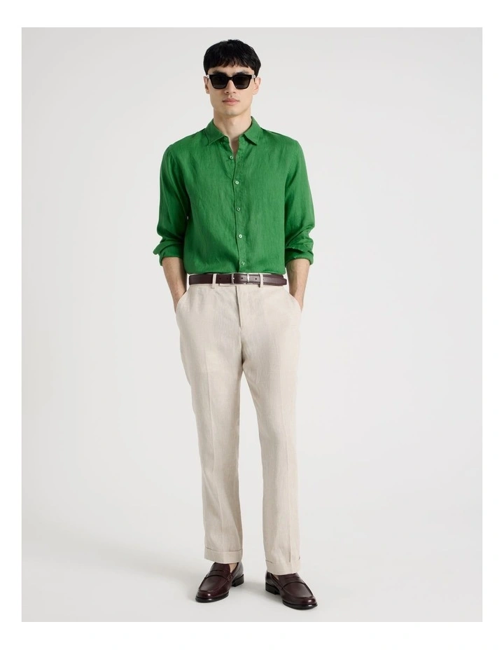 Linen Long Sleeve Shirt in Green image 2