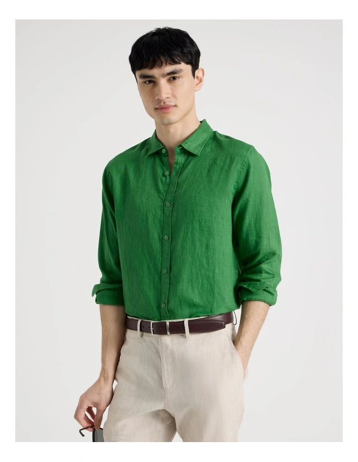 Linen Long Sleeve Shirt in Green image 3