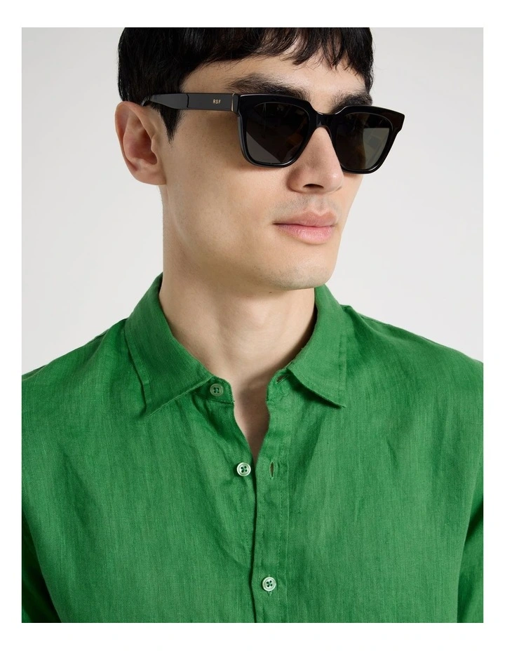 Linen Long Sleeve Shirt in Green image 4