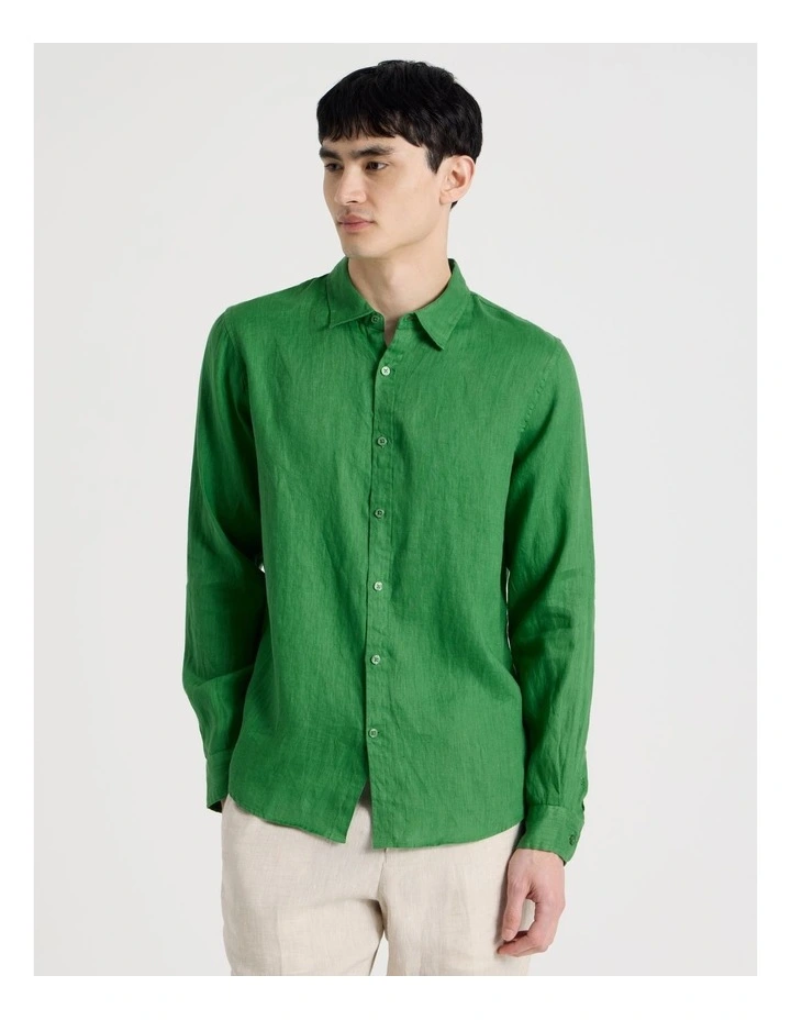 Linen Long Sleeve Shirt in Green image 6