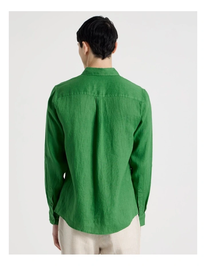Linen Long Sleeve Shirt in Green image 7