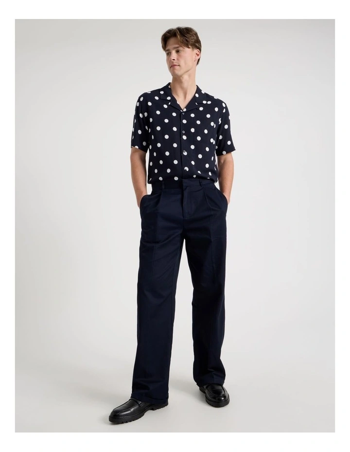 Relaxed Fit Resort Collar Polka Dot Short Sleeve Shirt in Navy image 2