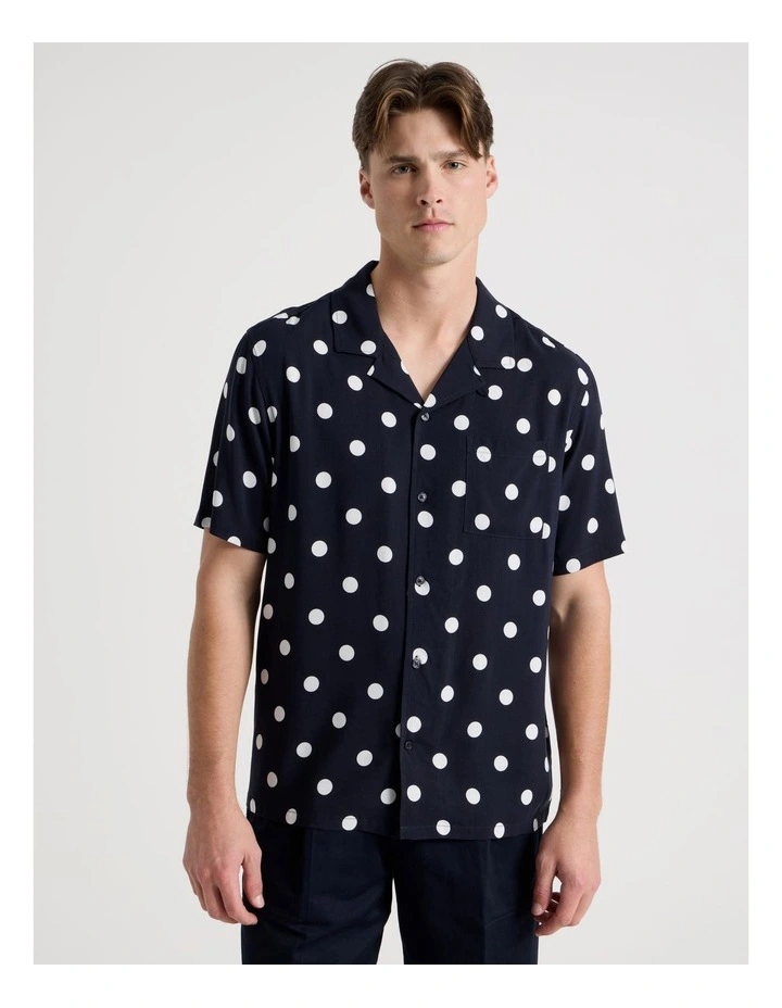 Relaxed Fit Resort Collar Polka Dot Short Sleeve Shirt in Navy image 5
