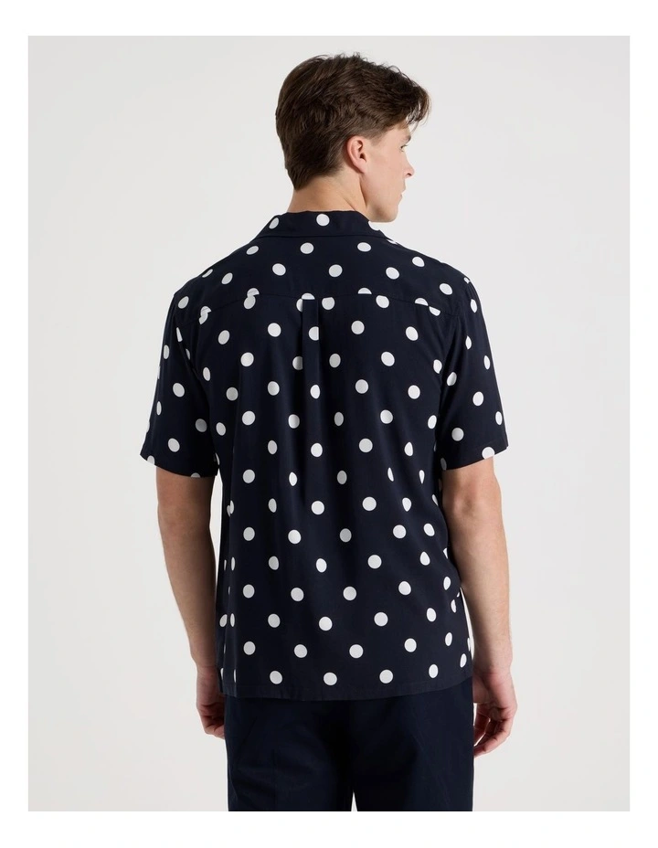 Relaxed Fit Resort Collar Polka Dot Short Sleeve Shirt in Navy image 6