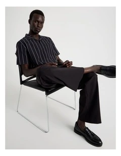 Pinstripe Resort Collar Short Sleeve Shirt in Black