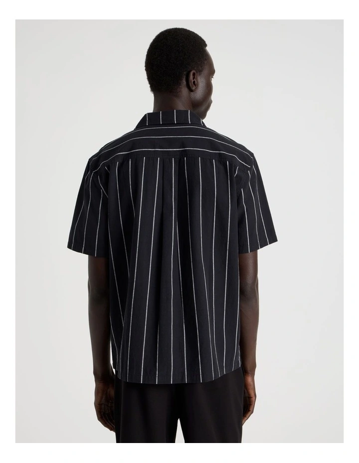 Pinstripe Resort Collar Short Sleeve Shirt in Black image 6