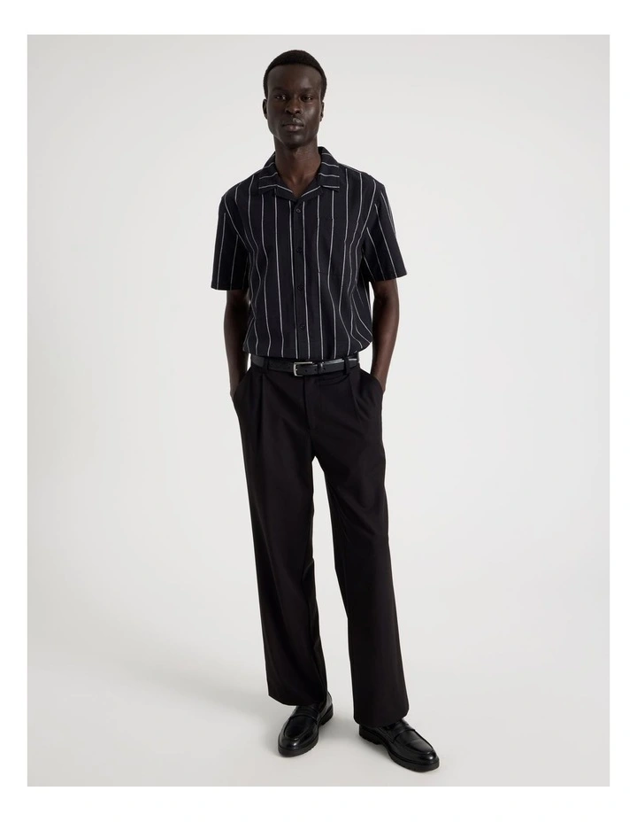 Pinstripe Resort Collar Short Sleeve Shirt in Black image 7