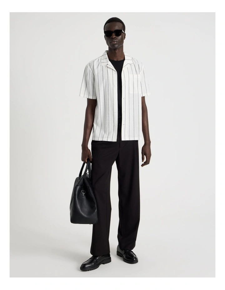 Pinstripe Resort Collar Short Sleeve Shirt in White image 2