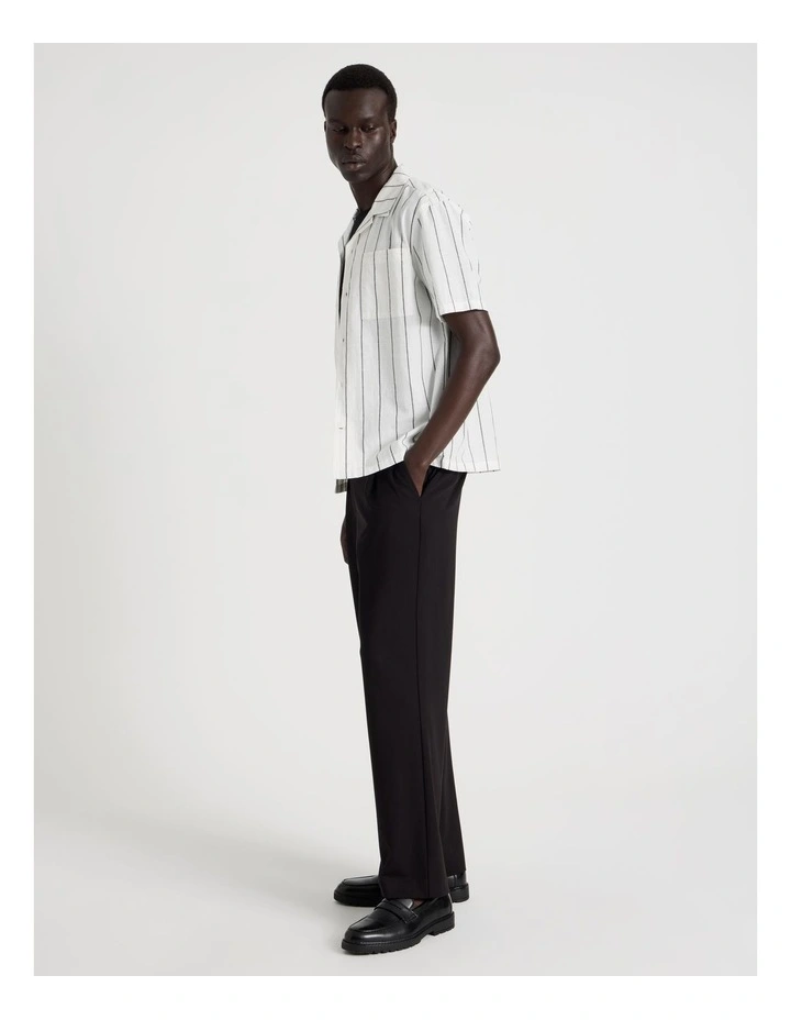 Pinstripe Resort Collar Short Sleeve Shirt in White image 5