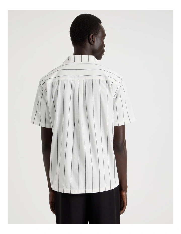 Pinstripe Resort Collar Short Sleeve Shirt in White image 6