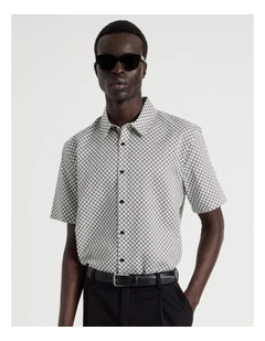 Geo Print Short Sleeve Shirt in Black