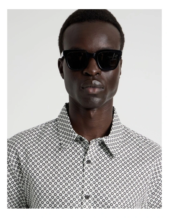 Geo Print Short Sleeve Shirt in Black image 2