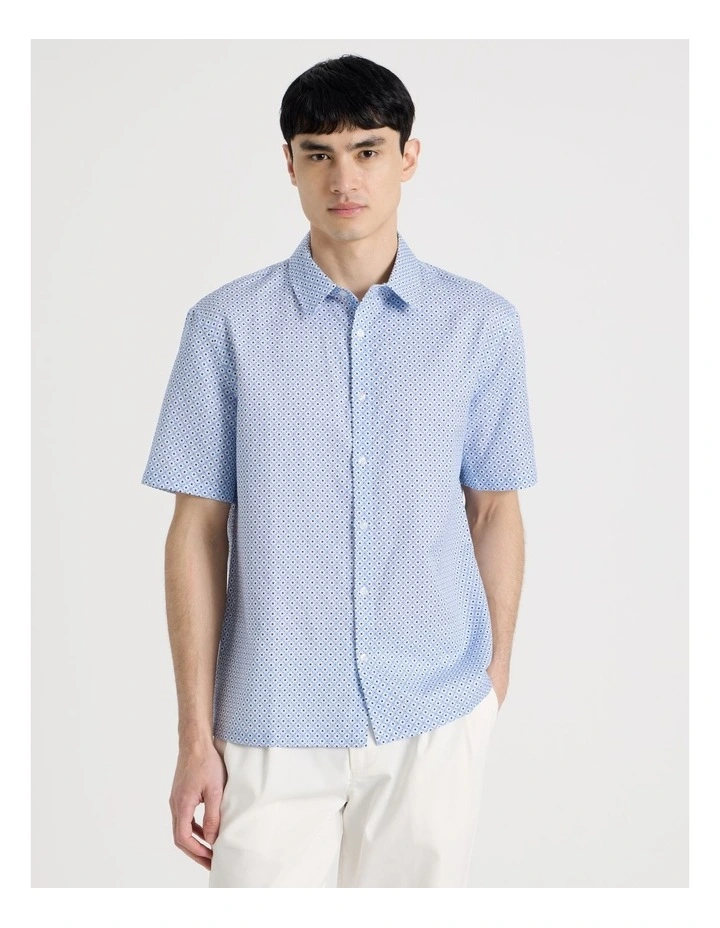 Geo Print Short Sleeve Shirt in Blue image 5