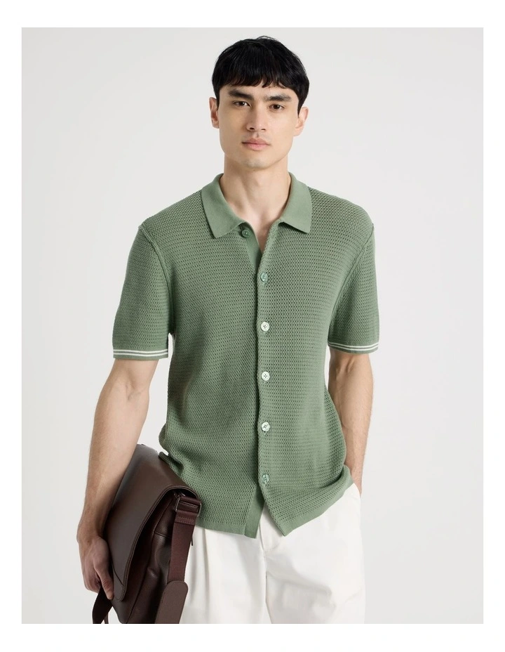 Short Sleeve Knit Shirt in Green image 1