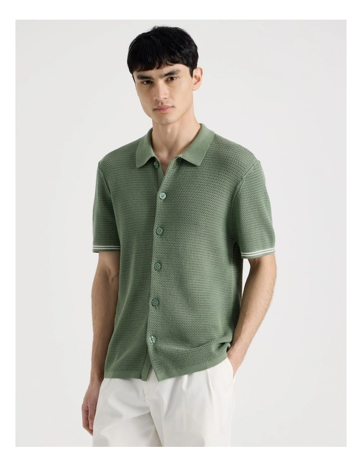 Short Sleeve Knit Shirt in Green image 3